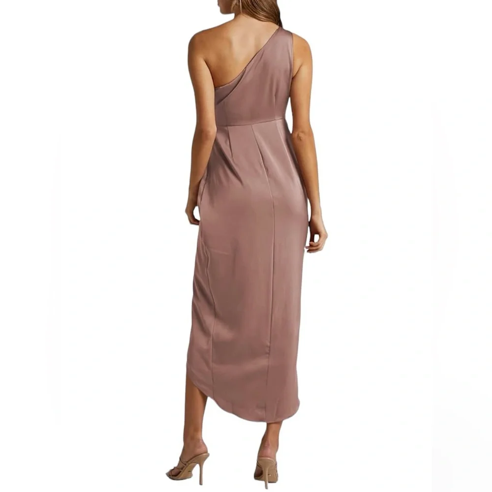 LYANER Women's One-Shoulder Sleeveless Midi Dress With Wrap And Zipper S - Picture 3 of 6